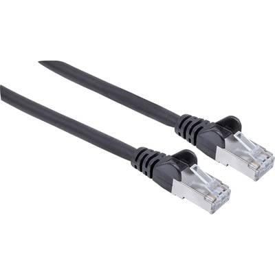 Un câble Ethernet noir avec deux connecteurs RJ-45, utilisé pour connecter des appareils réseau.