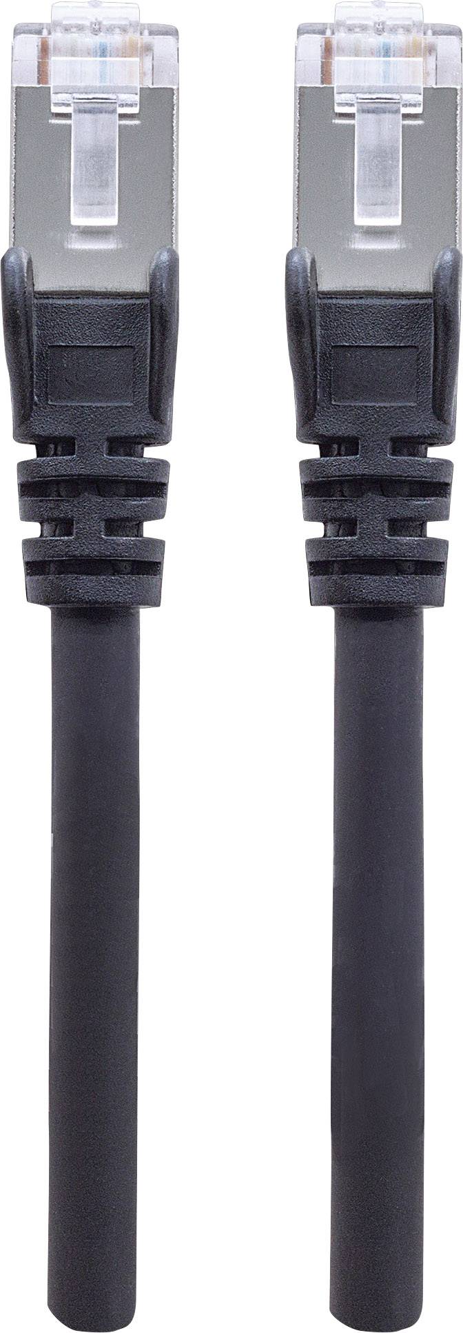 Deux câbles Ethernet noirs avec des connecteurs RJ45 transparents, disposés verticalement côte à côte.