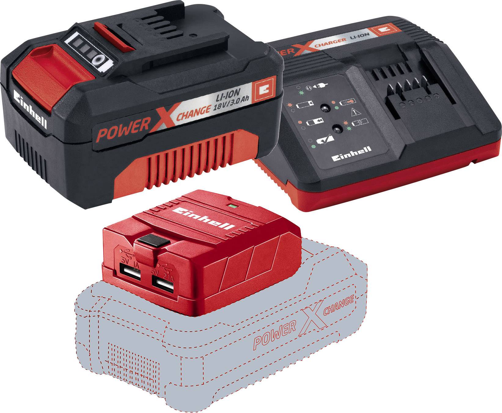 Batterie pour outil Einhell PXC 3,0 Ah Starter Kit+USBAkkuAdapter