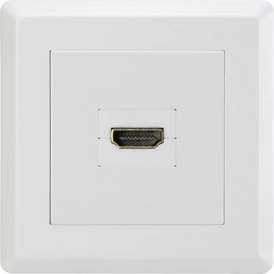 Prise murale blanche avec port HDMI au centre.