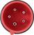 'Vue intérieure d'un connecteur électrique rouge à cinq broches métalliques. Adapté pour des connexions à forte charge.'