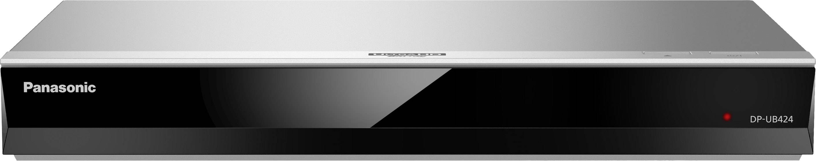 Un lecteur Blu-ray UHD Panasonic noir, modèle DP-UB824, avec un bord argenté et un voyant rouge sur le côté droit.