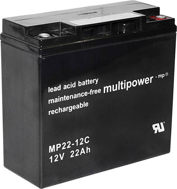 Batterie au plomb 12 V 22 Ah multipower PB-12-22-M5 plomb (AGM) (l x H x P) 181 x 167 x 76 mm raccord à vis M6 résistant aux cycles de charge, sans entretien, auto-décharge réduite