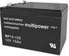 Batterie au plomb 12 V 15 Ah multipower PB-12-15 plomb (AGM) (l x H x P) 151 x 104.5 x 99 mm cosses plates 6,35 mm sans entretien, auto-décharge réduite