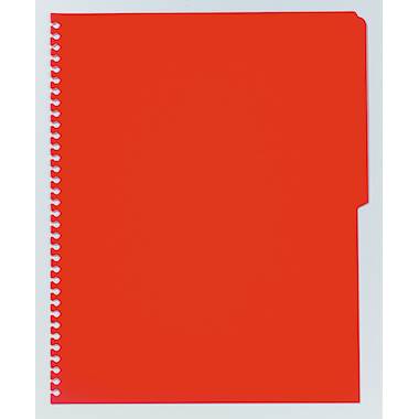 Classeur à spirales rouge sur fond blanc. Le classeur a une forme rectangulaire et une couleur rouge vive.