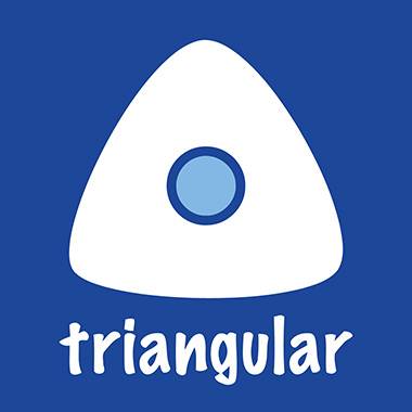 L'image représente un triangle stylisé blanc avec un cercle bleu en son centre sur un fond bleu. En dessous est écrit 'triangular'.