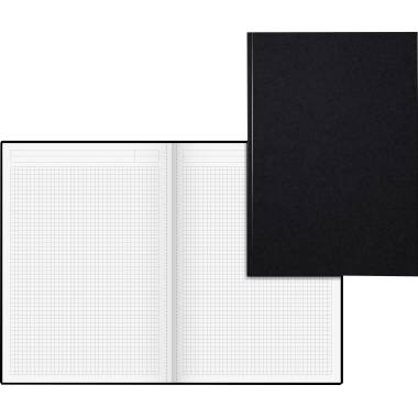 Carnet ouvert à couverture noire, montrant du papier quadrillé destiné à des calculs mathématiques ou à des notes.