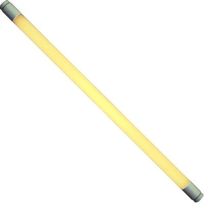 Un tube LED lumineux émettant une lumière blanc-jaune, utilisé à des fins d'éclairage.