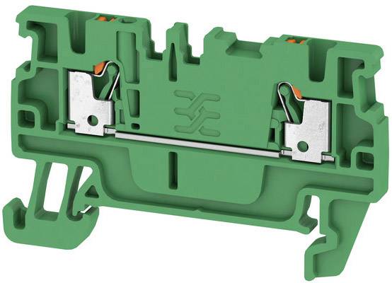 Bloc de bornes de connexion d'installation vert avec fixations métalliques, utilisé pour le câblage électrique.