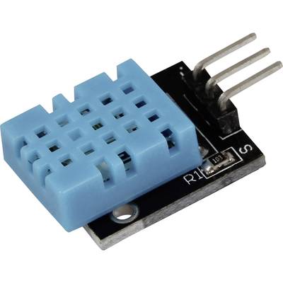 Un capteur numérique bleu de température et d'humidité sur puce noire, adapté aux projets Arduino et aux bricolages électroniques.