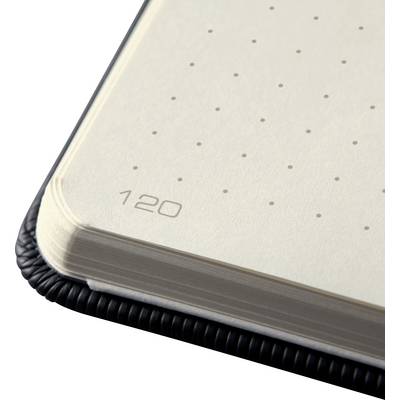 Coin d'un carnet ouvert à motif pointillé, avec le numéro de page '120', révélant une texture de papier de haute qualité.