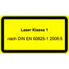 Panneau jaune portant l'inscription « Laser Classe 1 selon DIN EN 60825-1 2008:5 ».