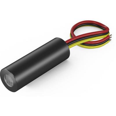 Capteur électrique cylindrique rond avec trois câbles de couleurs (rouge, jaune, noir) dépassant. Utilisé dans les circuits électroniques.