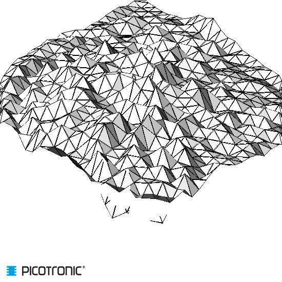 Représentation 3D d'une forme topographique géométrique tridimensionnelle composée de triangles.