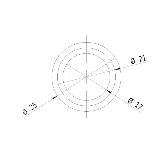 Cotation circulaire : Diamètre extérieur Ø 25, diamètre intérieur Ø 17, diamètre moyen Ø 21. Des lignes supplémentaires indiquent les points de référence.