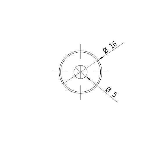 Dessin technique d'un cercle avec les annotations de diamètres : Ø 16 et Ø 5. Centre du cercle marqué.
