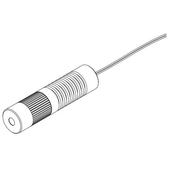 Un dessin schématique d'un microphone cylindrique sans fil avec une poignée nervurée et un long câble à une extrémité.