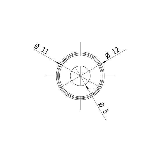 Dessin technique d'une bague avec trois indications de diamètres : 12, 11 et 5 mm, de l'extérieur vers l'intérieur. Disposés de manière symétrique.