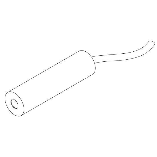 Un dessin simple d'un objet cylindrique avec un câble à son extrémité arrière, ressemblant à une prise audio mono.