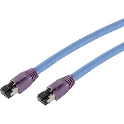 Smart 50.9107 RJ45 Câble réseau, câble patch CAT 8.1 S/FTP 7.50 m bleu contacts dorés, avec cliquet d'encastrement 1 pc(