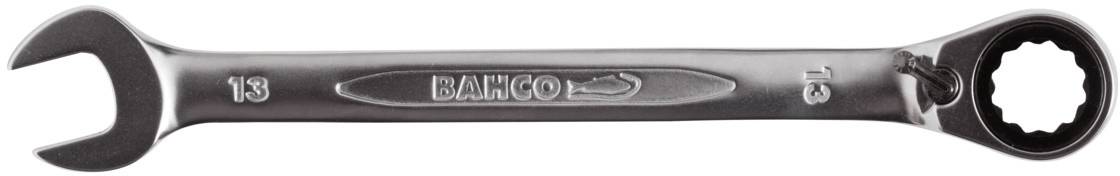 Une clé à molette en argent de taille 13 de Bahco, présentant un côté ouvert et un côté en anneau pour différentes applications.