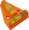 Niveau à bulle orange avec deux fioles de niveau pour mesurer les plans verticaux et horizontaux, reposant sur une base triangulaire.