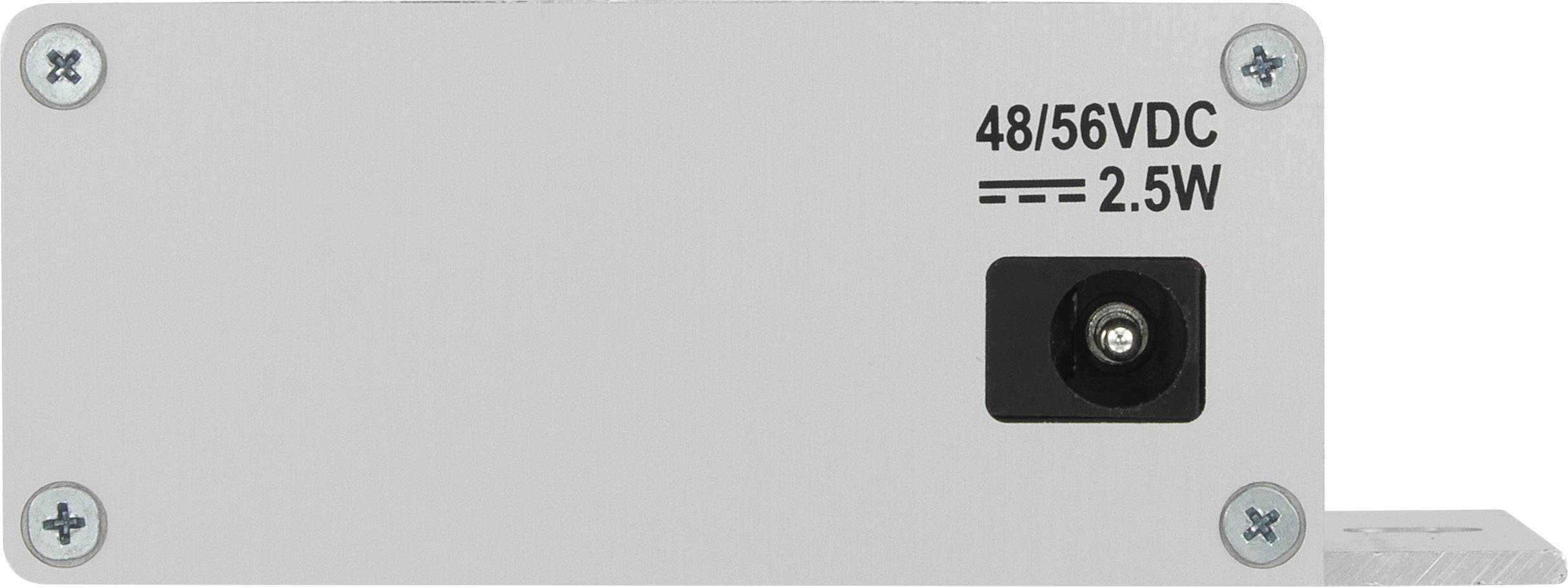 Un bloc d'alimentation avec une prise et l'inscription '48/56VDC 2.5W', entouré de quatre vis aux coins.