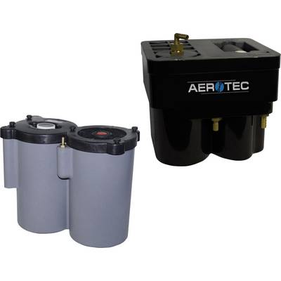 Deux unités de filtres à air pour compresseur, l'une grise et l'autre noire, avec le logo 'AEROTEC', présentées sur un fond blanc.