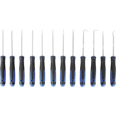 Crochets à outils Elf avec des poignées noires et des accents bleus, alignés uniformément côte à côte.