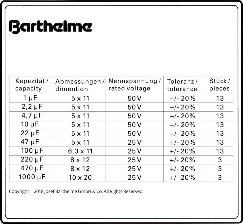 Barthelme Condensateur électrolytique sortie radiale 20 % 100 pc(s)-1