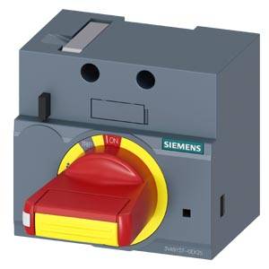 Un disjoncteur gris et rouge avec le logo Siemens. Commutateur tournant en position 'MARCHE'. Adapté pour le contrôle d'appareils électriques.