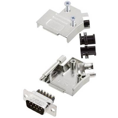 Boîtier de connecteur métallique avec insertions et vis noires, pour une utilisation dans les connexions électroniques et les installations de câblage.