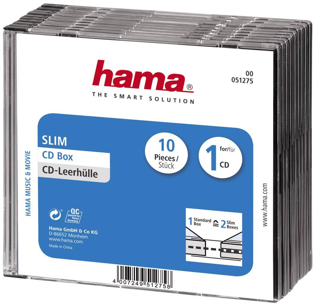 Hama Boîtier CD Slim, boîte de 50, Transparent/Noir / Boîtier vide
