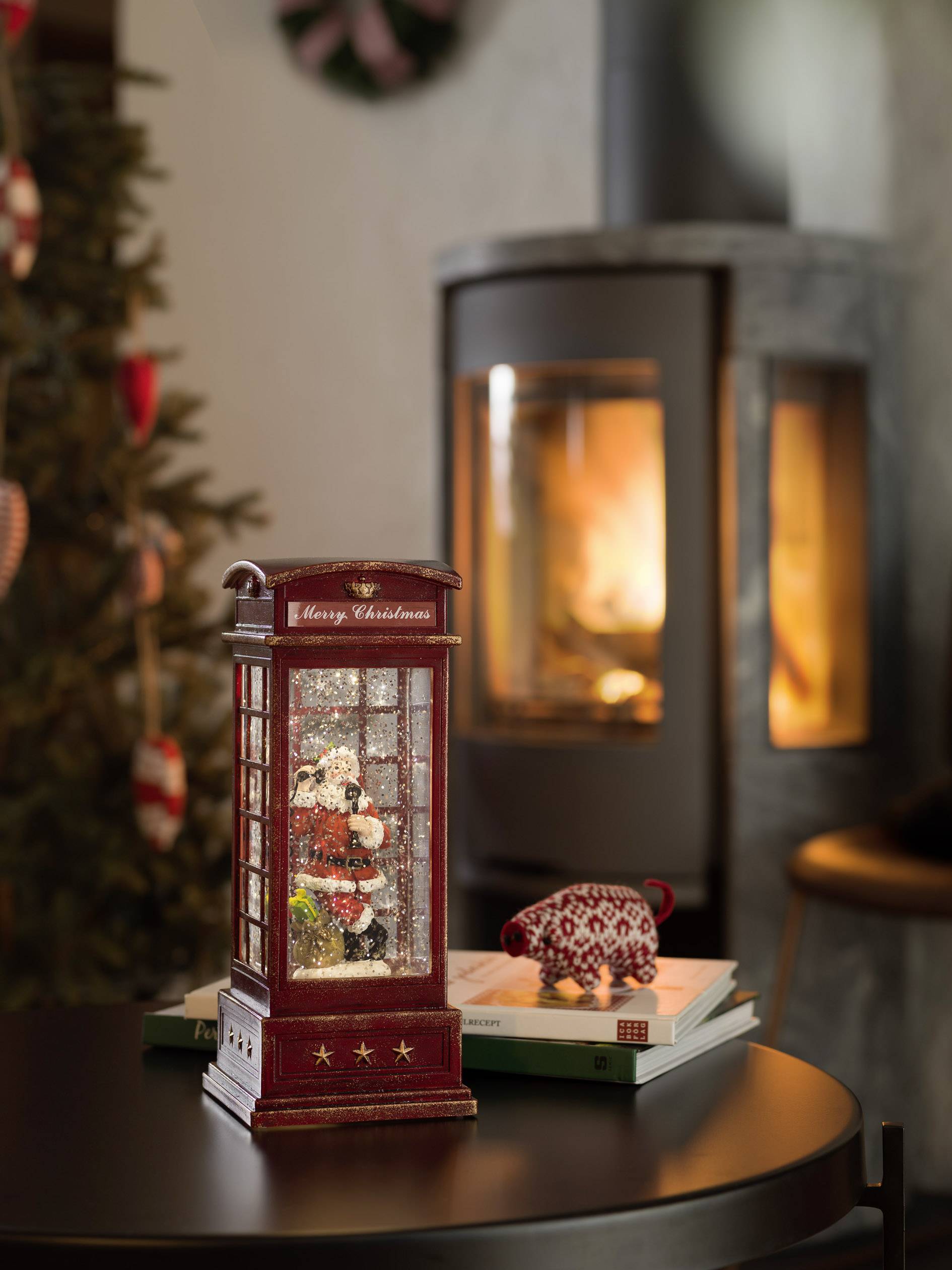 Konstsmide 4363-550 Décor à LED cabine téléphonique avec Père-Noël blanc chaud LED multicolore enneigé, rempli d'eau, mi-1