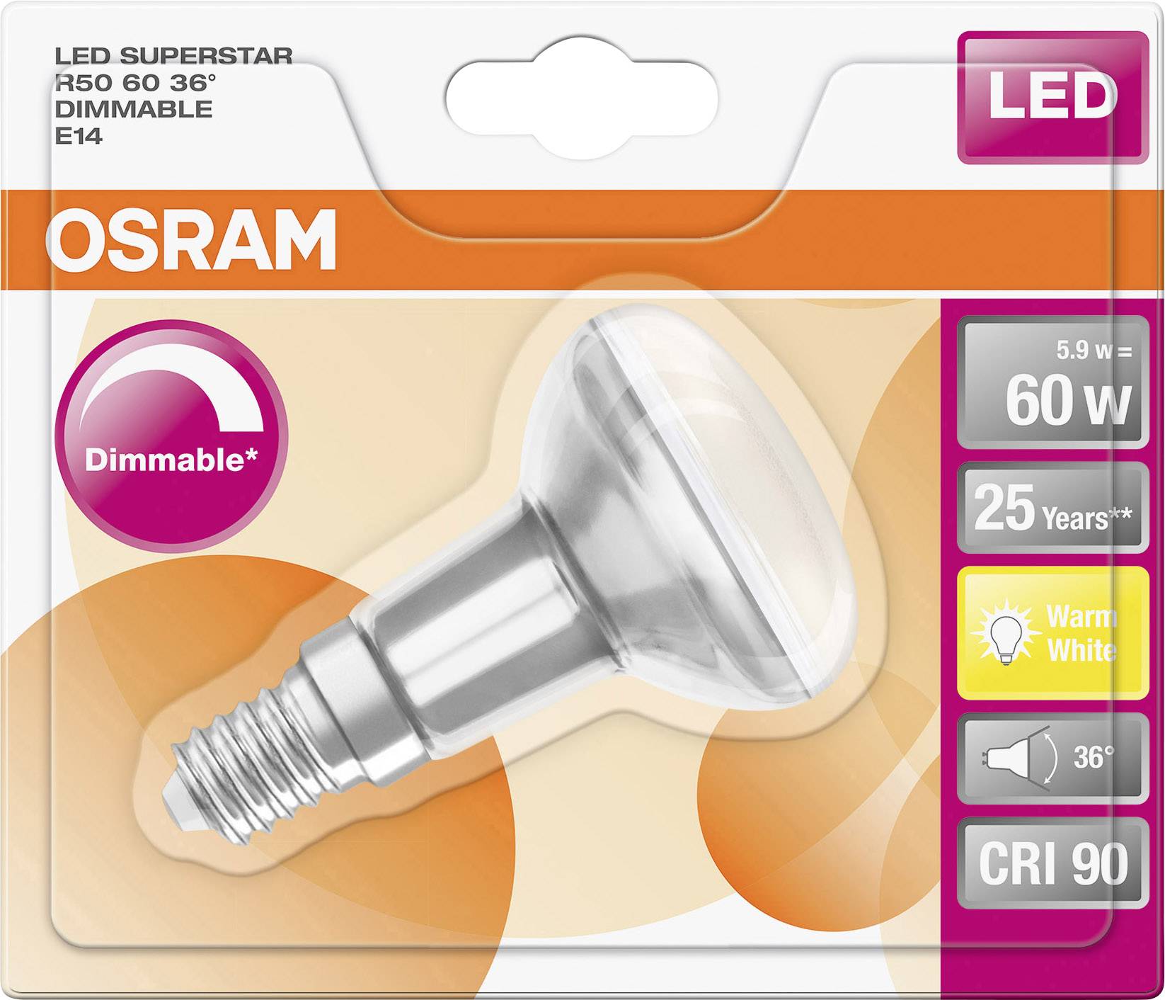 Ampoule LED E14 OSRAM 4058075096929 5.90 W = 60 W blanc chaud (Ø x L