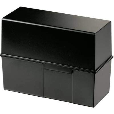 Une boîte de rangement en plastique noir avec un couvercle amovible, de forme rectangulaire et à surface lisse.
