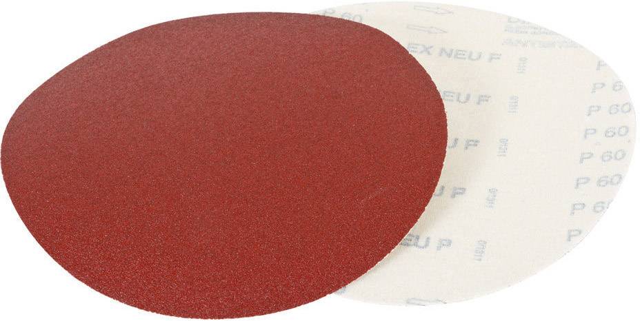 Disque de ponçage rond en rouge et blanc, face avant avec une texture similaire au papier de verre, face arrière portant l'inscription 'P 60' indiquant le grain.