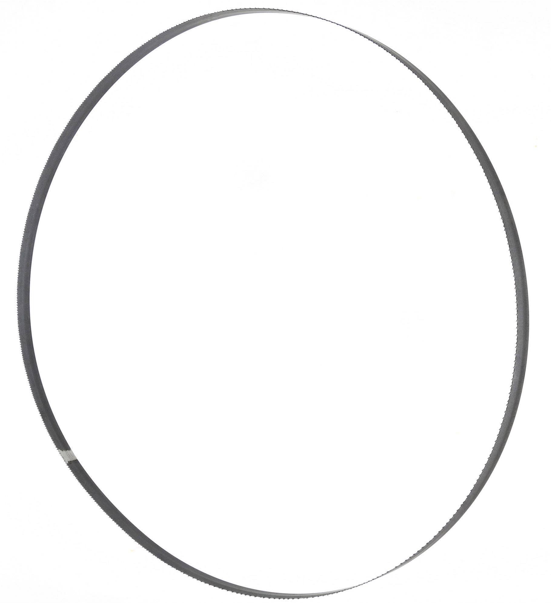 Une lame de scie métallique continue de forme circulaire, dentelée de manière uniforme. Idéale pour couper le bois ou le métal.