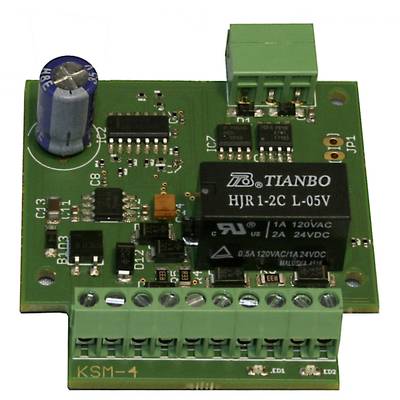 Circuit électronique avec différents composants, comprenant un relais, un condensateur et plusieurs connexions, typiquement utilisé pour des systèmes de contrôle.
