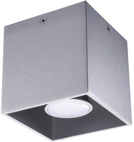 Un luminaire encastré de plafond gris, cubique, avec éclairage LED visible, au design moderne et minimaliste.