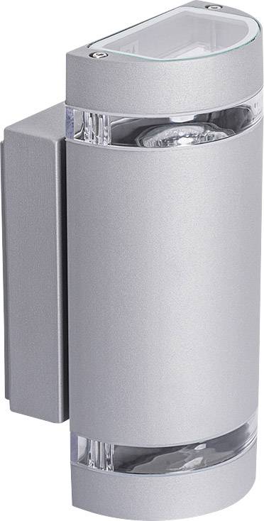 Applique murale argentée au design cylindrique moderne, émettant de la lumière vers le haut et le bas, idéale pour un éclairage mural.