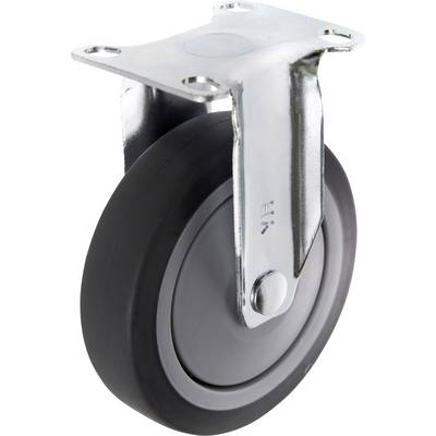 Une roulette industrielle pivotante avec roue grise et support métallique. Adaptée au transport de charges sur des surfaces planes.