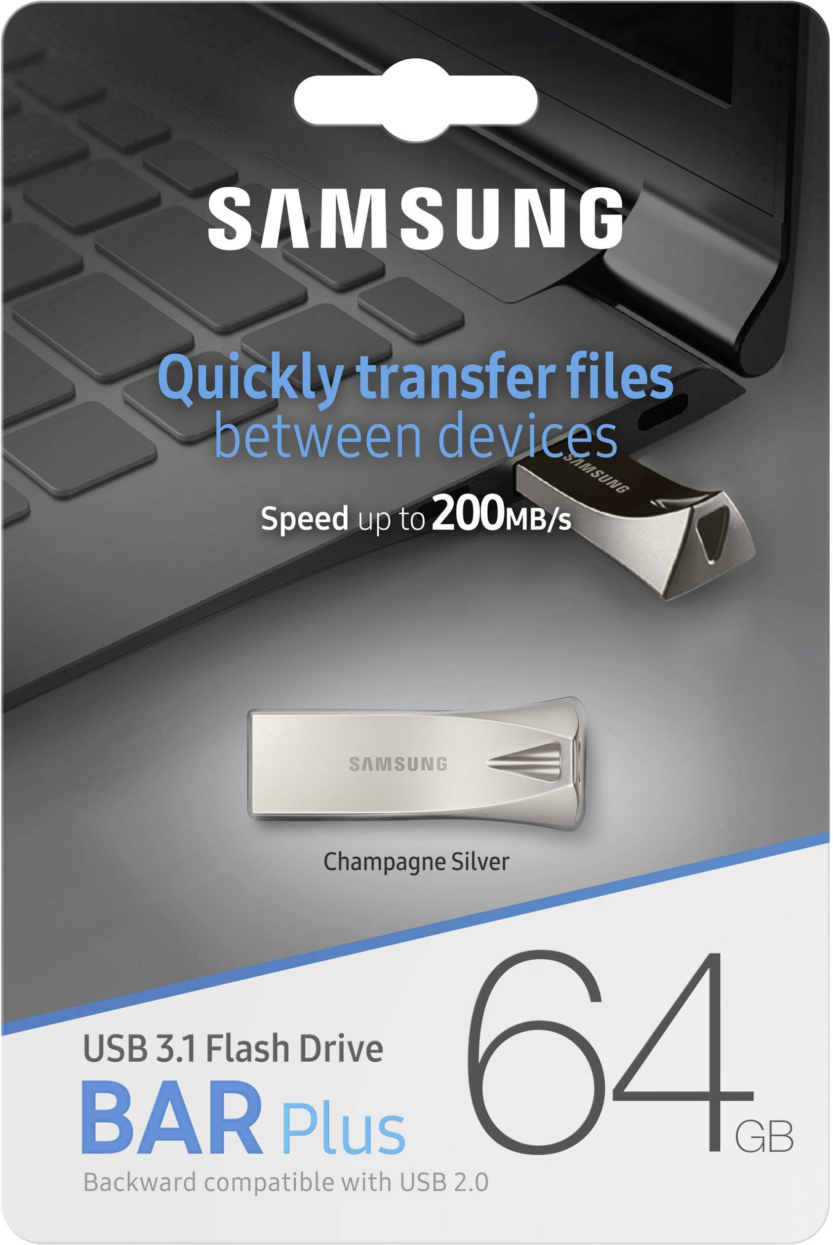 Clé USB 3.1 BAR Plus, 64 Go, couleur : Argent Champagne, pour un transfert de données rapide jusqu'à 200 Mo/s entre appareils.