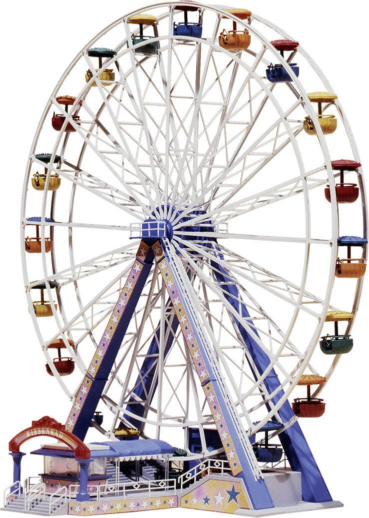 Grande roue avec des nacelles colorées, décorées de manière festive, sur une fête foraine. À l'arrière-plan, aucune personne ni détail spécifique n'est visible.