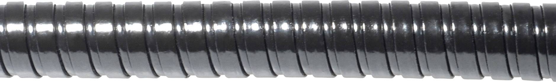 Protection de câble ondulée noire en plastique, horizontale dans l'image. Utilisée pour l'isolation et la structuration des câbles.