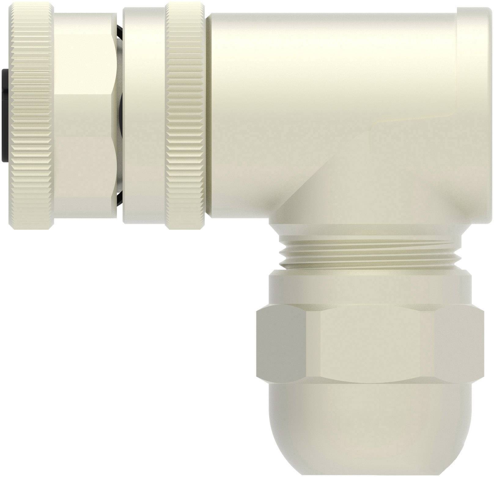 Un raccord à angle droit de 90 degrés en beige pour connecter des tuyaux ou des tubes.