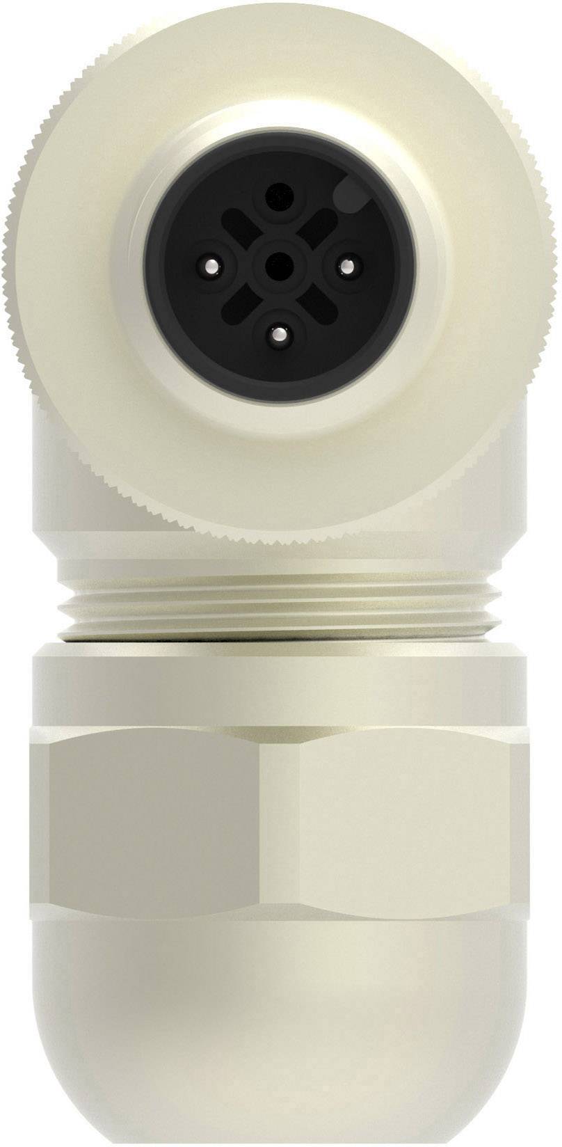 Un connecteur coudé de couleur crème à quatre broches, principalement utilisé pour des applications électroniques.