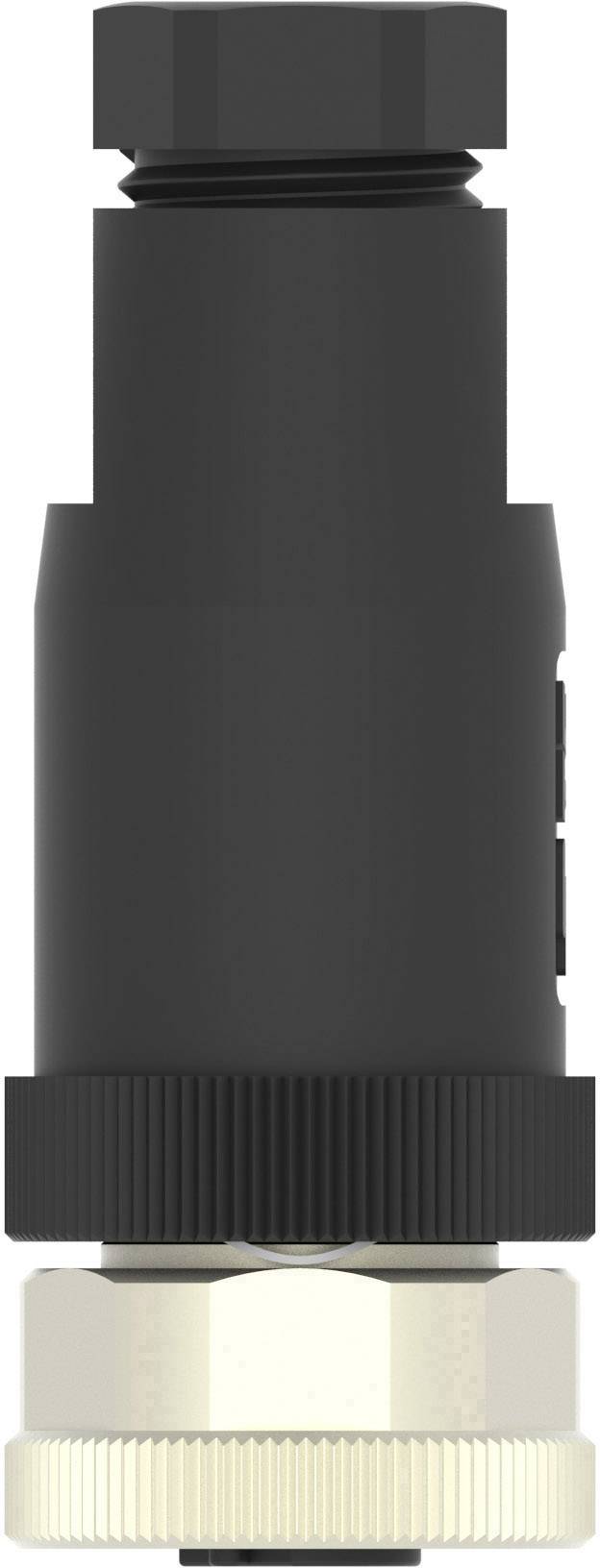 Connecteur noir en métal et plastique à bord strié, conçu pour relier des câbles dans des applications électriques ou électroniques.