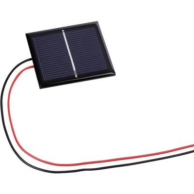 Petit panneau solaire équipé de deux fils apparents, noir et rouge, adapté à l'alimentation électrique de petits projets électroniques.