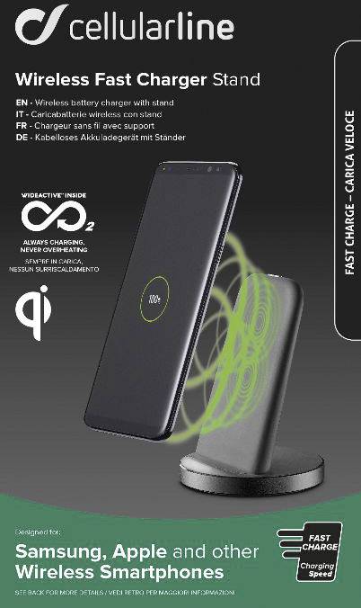 Cellularline Chargeur à induction 1500 mA Fast Charger Stand WIRELESSTANDTYCK Sorties standard Qi noir-3